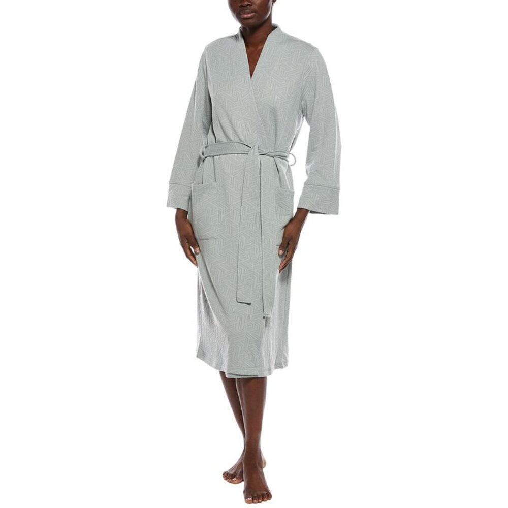 N Natori Womens Quilted Geo Knit Jacquard Robe, Blue